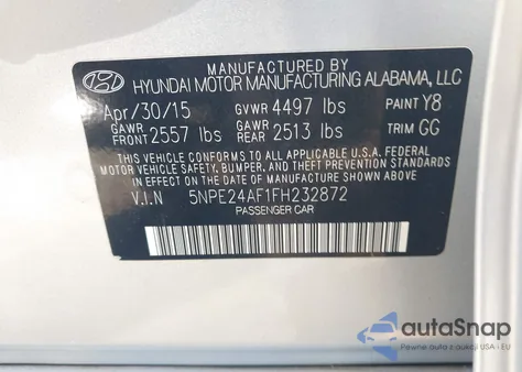 2015 Hyundai Sonata Se из США, поврежденный, VIN 5NPE24AF1FH232872